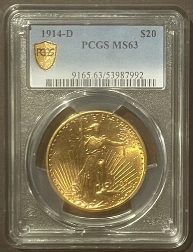 1914-D $20 GOLD ST. GAUDENS DOUBLE EAGLE Classic Coin PCGS MS63: 10241