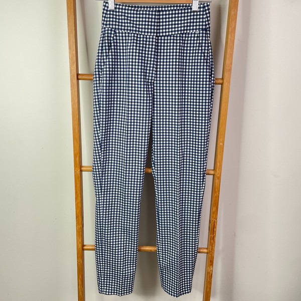 Zara Womens Trousers EUR 34 US 2 Navy Gingham Check High Waist Smart Casual