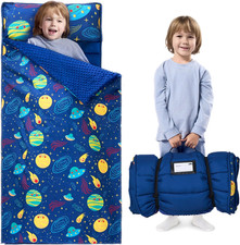 Toddler Nap Mat Sleeping Bag 55x30 w/ Pillow, Minky Blanket, Roll-Up Daycare Use