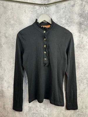 Haut à manches longues Henley noir à volants Tory Burch pour femme taille... - Photo 1/4