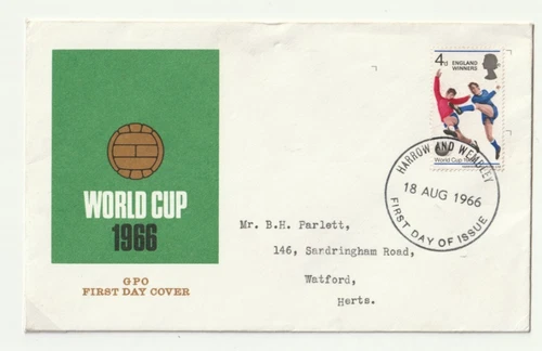 18/8/1966 UK GB FDC - 'England Winners' -   GPO Cover - Harrow and Wembley FDI 2