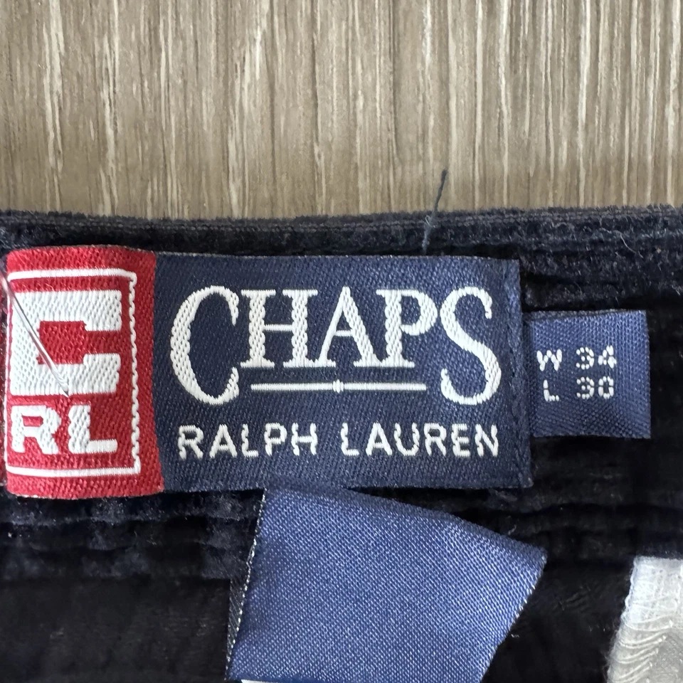 Vintage Chaps Ralph Lauren Black Baggy Pleated Cuffed Corduroy Pants Size 34x30 - Image 3 of 4
