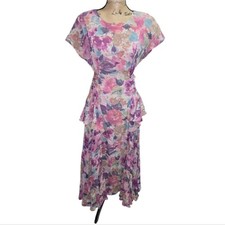 Carole Little Vintage 80's Rayon Floral Day Dress Pink Purple Garden Party 10