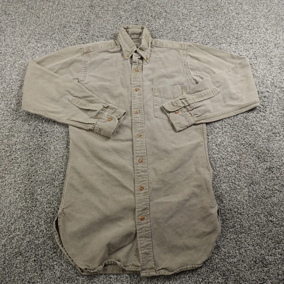 Camisa De Colección J Peterman Para Hombres XS Beige Tostado Marrón Lona Manga Larga Abotonada EE. UU. Foto 2 de 4
