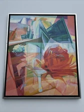 ABSTRACT PAINTING CUBISM MODERNISM LISTED NOREEN LARINDE FEMINIST VINTAGE RARE