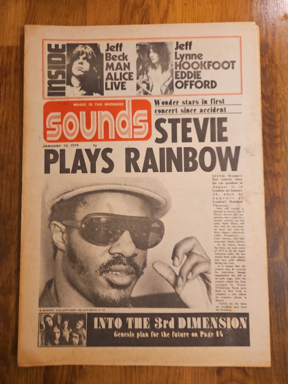 Sounds Music Newspaper January 12th 1974 Stevie Wonder Cover T.REX