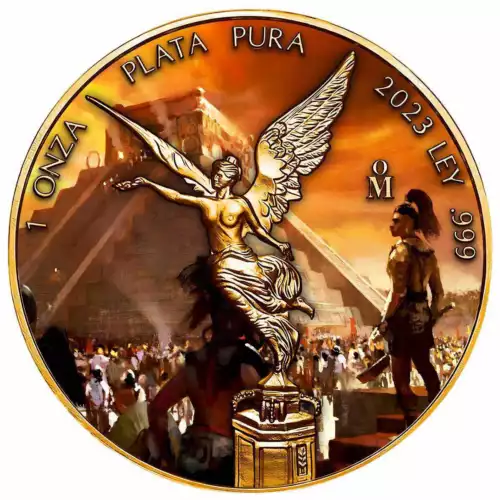 2023 Mexico Libertad  Aztec Pyramid Ritual 24K Gilded 1 oz silver coin