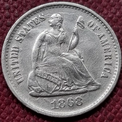 1868 S Seated Liberty Half Dime 5c High Grade AU - UNC #77443