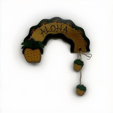 Handmade Wooden Aloha Sign With Pineapple Charms Wall Decor 6.25 x 10