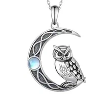 Antique Silver Plated Owl Crescent Moon Pendant Necklace Fashion Alloy