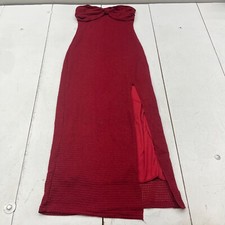 Shein Red Tube Top Waffle Knit Midi Bodycon Dress With Leg Slit Womens Size XS