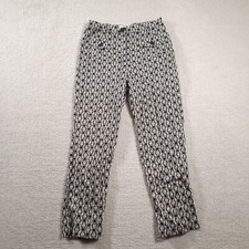 Talbots Womens 8 Petite Stretch Pants Black White Button Front Pockets Geometric