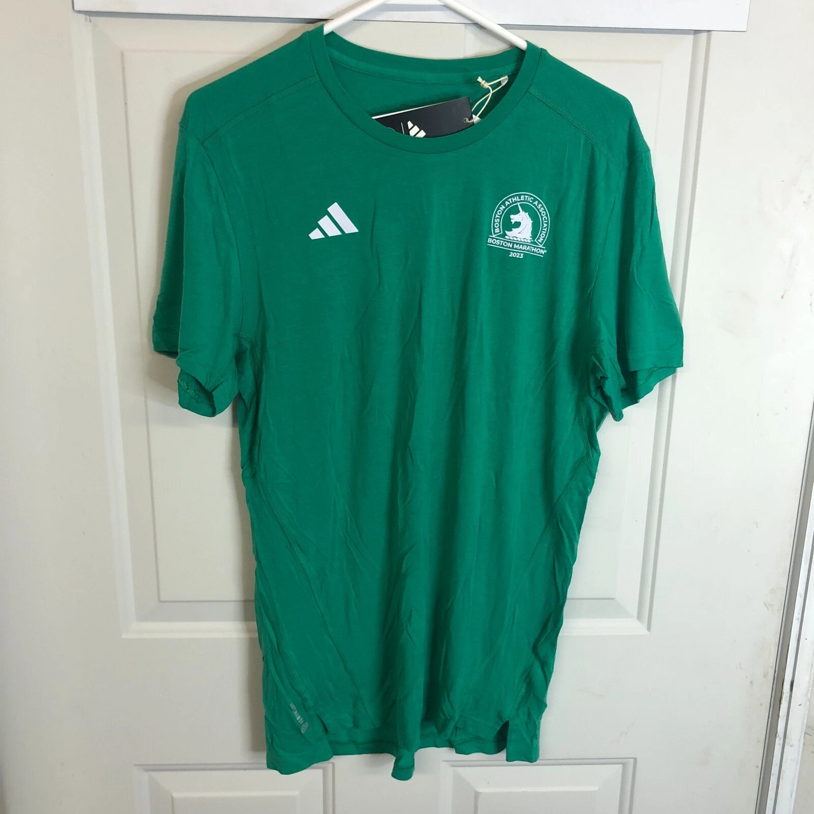 Adidas Boston Marathon 2023 Mens Small T Shirt Short Sleeve Green HY3262 New