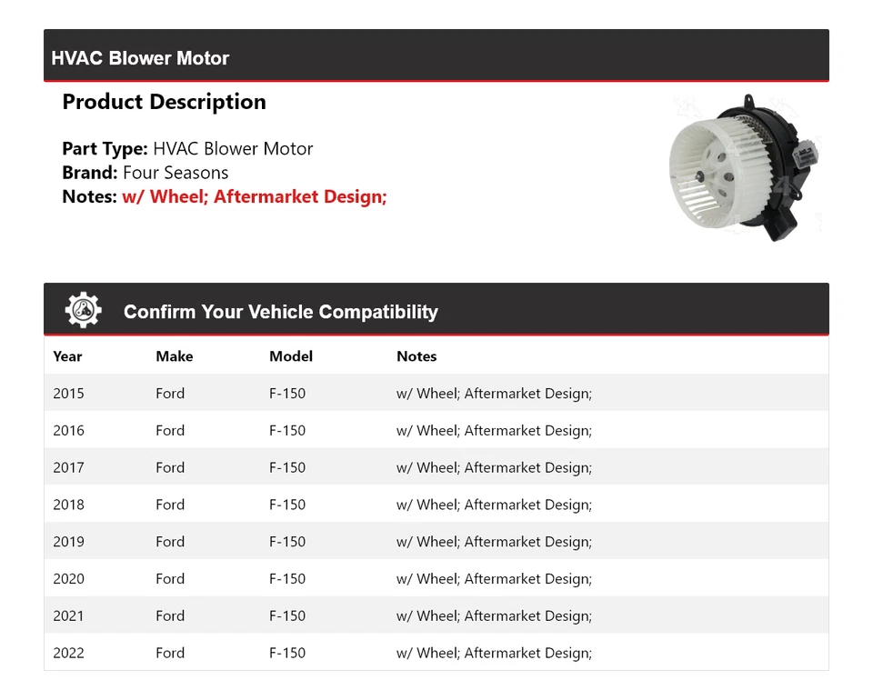Motor soplador de climatización para Ford F-150 2015-2022 4 estaciones 2016 2017 2018 2019 2020 Foto 2 de 4