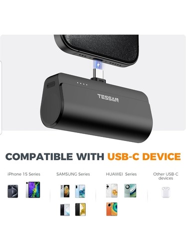 Portable Charger with Built-in USB C Connector 5000mAh Power Bank 12W Compact - Zdjęcie 5 z 6