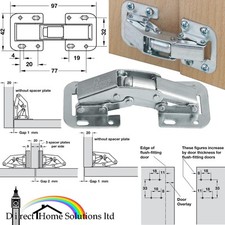 2 x (Pair) Hafele Concealed Steel Hinges 90° Easy Mount, Sprung Easy On Hinge