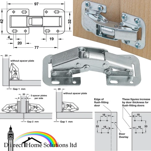 2 x (Pair) Hafele Concealed Steel Hinges 90° Easy Mount, Sprung Easy On Hinge