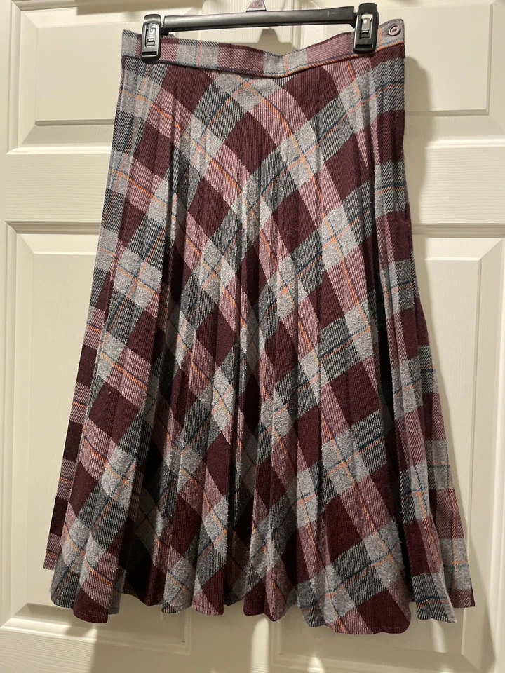 Shani 复古 70 年代 80 年代 Argyle 羊毛混纺打褶学院风中裙女学生 16 码 — 第 3/4 张图片