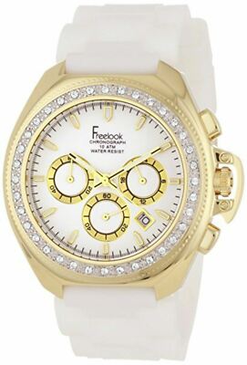 NEW Freelook HA6303G-9X Women's Aquamarina III Swarovski White Rubber Gold Watch
