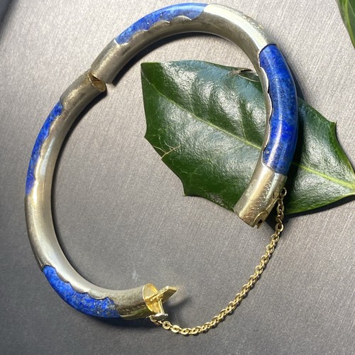 Vintage Lapis Lazuli Asian Bangle Bracelet Estate Fine Jewelry Pre-Owned Silver - Picture 7 of 24