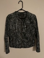 Banana Republic Black White Patterned Tweed Ladies Zip Blazer Jacket - Women's 4
