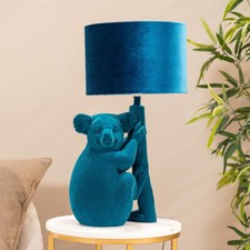 Teal Velvet Koala Table Lamp Bedroom Living Room Light Animal Lighting LED Bulb