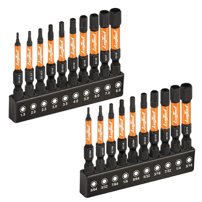 20-Pc Impact Hex Head Allen Wrench Drill Bit Set, 1/4  Hex-Shank, S2 Steel