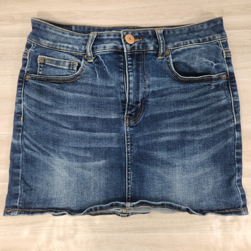 American Eagle Hi-Rise Denim Mini Skirt Dark Wash Stretch Casual Size 8