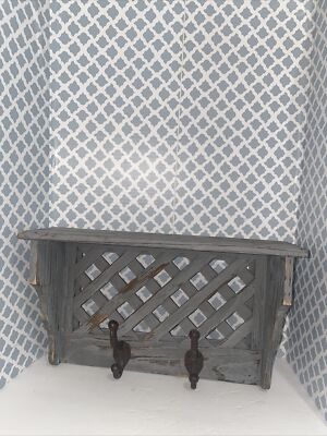 Rustic Wall-Mounted Coat Rack Entryway Hanging Shelf w/2 Dual Hooks Gray