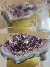 Vintage Lucite Pyramid Paperweight Amethyst Geode Crystal Display Decor Gift 5"