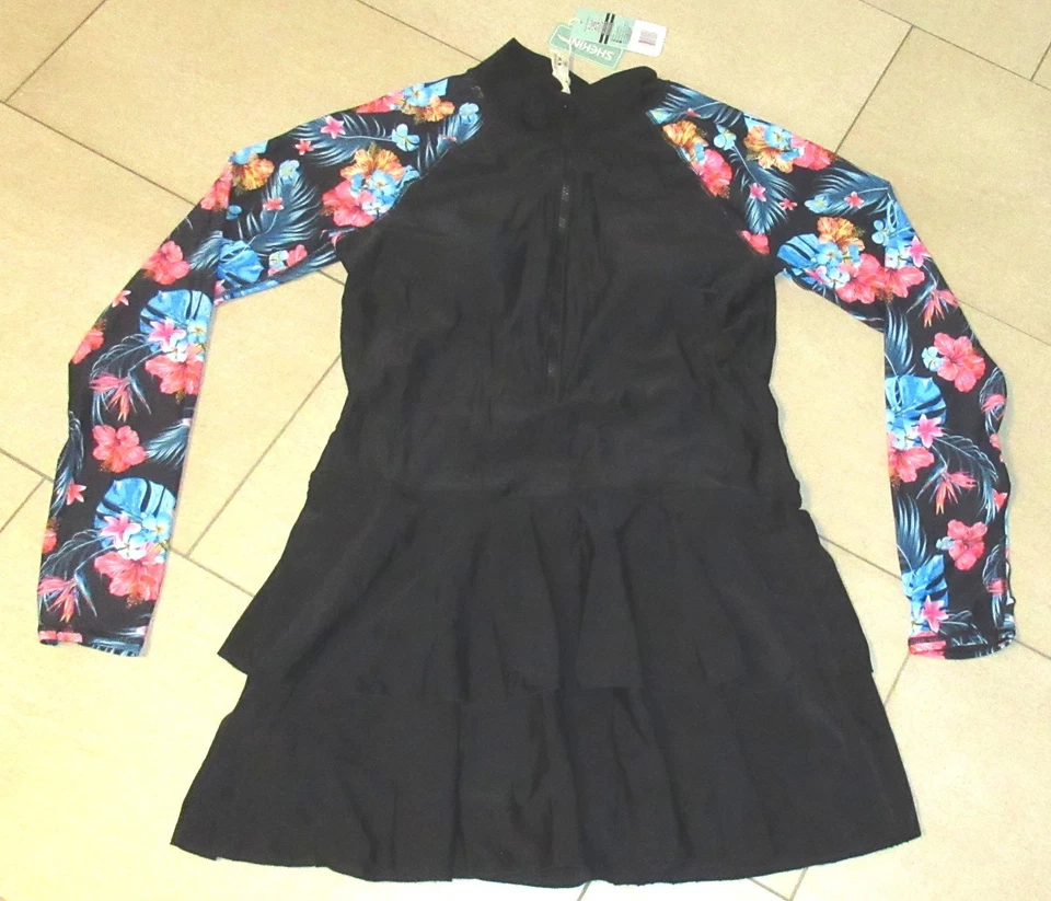 Rashguard-Badeanzug Kleid langarm Daumenlöcher Strand & Surfen Reißverschluß XXL - Bild 2 von 4