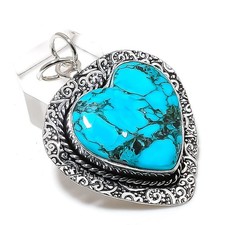 Natural Tibetan Turquoise 925 Sterling Silver Jewelry Pendant 1.89" Gift Y259