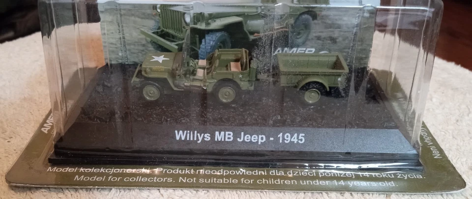 Amercom 1/72 WW2 US Willys Jeep w Trailer 1945 MIB Sealed Unused - Image 2 of 4