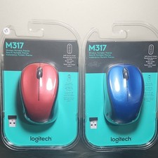 Lot of 2 New Logitech M317 Wireless Optical Mouse Red Blue USB Scroll Wheel
