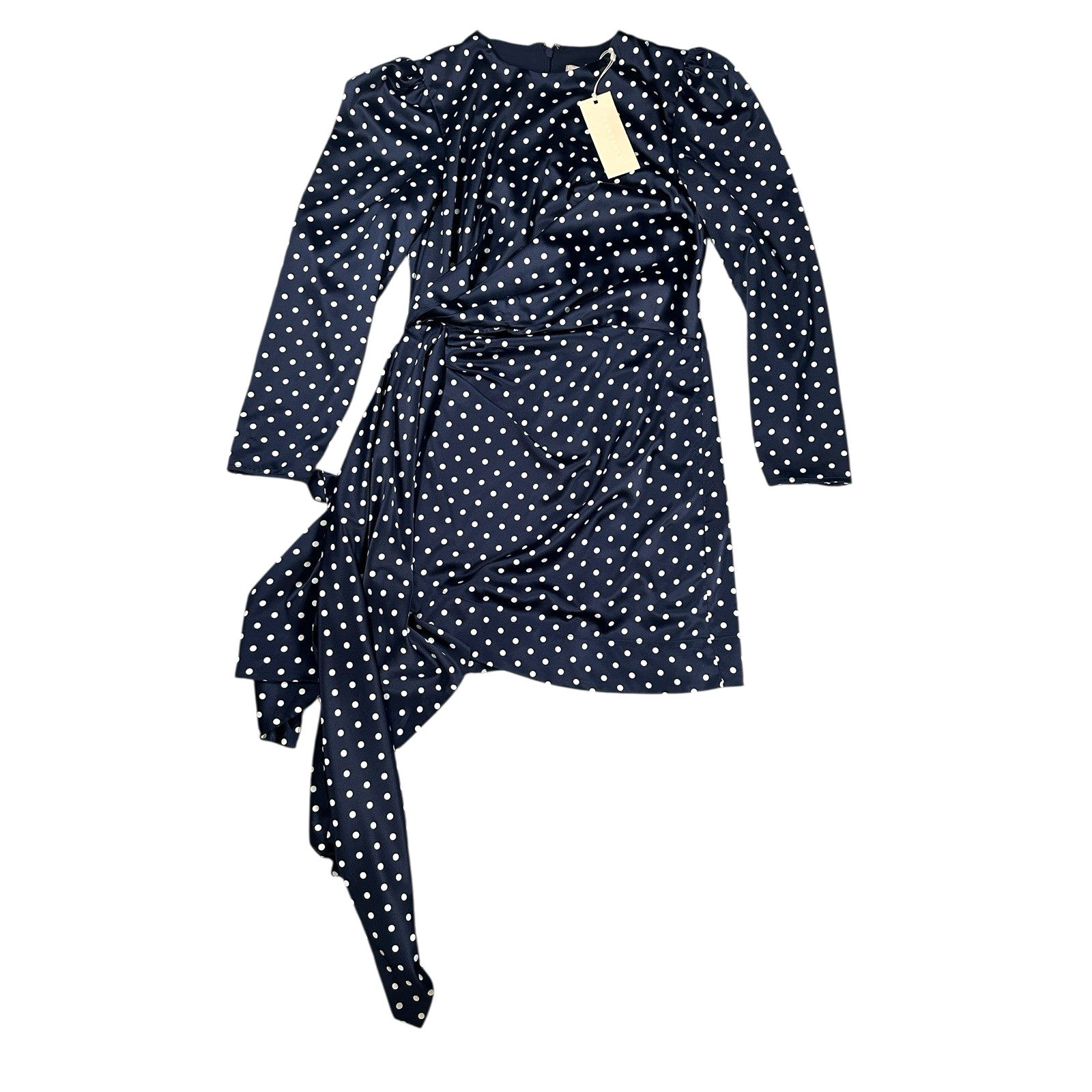 Keepsake Foolish Long Sleeve Mini Polka Dot Dress Womens Size L NWT Navy