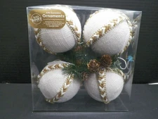 Winter Wonder Lane White Fabric Burlap Decorative Ornaments 4 Pack