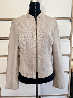 ONSTAGE Sommer Lederjacke Cremeweiß Gr. 38 luftig Reisverschluß Bikerstyle DK