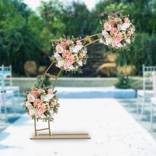 6.5ft Gold Metal Crescent Moon Wedding Arch Stand, Curved Flower Balloon Frame