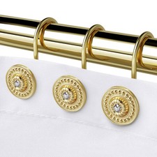Gold Shower Hooks Rings Set of 12 - Rust Proof Metal Decorative Hangers for Ba