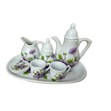 VTG Royal Norfolk Porcelain Mini Tea Set Floral Purple Tray Cups Sugar Creamer