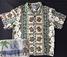Vintage RJC 70  s Men  s XL Hawaiian Barkcloth Turtle Tiki Hibiscus Excellent 48  