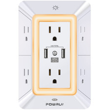 Powrui Multi Plug 6 Outlet Surge Protector Extender 3 Usb Ports 1 Usb C And