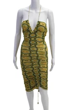 Alexis Womens Rouched Sheer Mesh Layered Halter Top Bodycon Dress Yellow Size 2