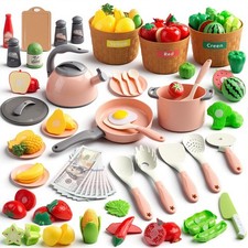 90Pcs Kitchen Playset , Pretend Cooking with Pots, Pans, Cookware, Food, Frui...