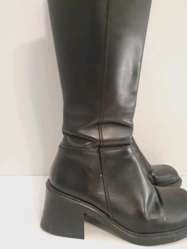 Botas de Plataforma Mustang De Colección Talla 6 EU 37 Negras Puntera Cuadrada Tacón Bloque Años 90 Y2K Foto 4 de 4