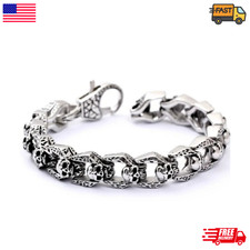Men's Vintage Silver Skull Chain Stainless Steel Bracelet Heavy Punk Gothic