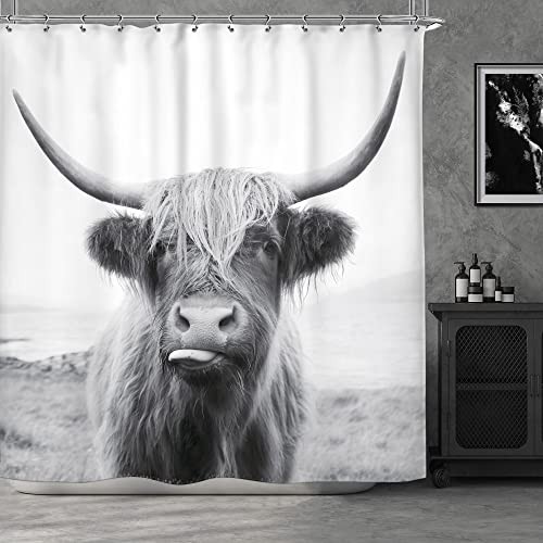 Highland Cow Shower Curtain Western Wildlife Portrait Animal 72Wx72H Bull
