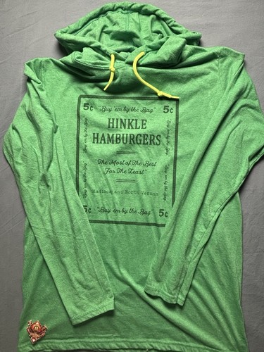 Hinkle Hamburgers Hooded Long Sleeve T Shirt Green Adult M Lightweight