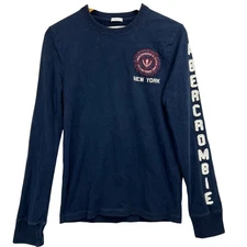 VTG 90s Abercrombie & Fitch Small Navy Spell Out Muscle Fit Tee Embroidered