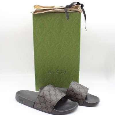 Gucci GG Supreme Slide Sandal in Grey/Black Men's Designer Size 8/US 8.5